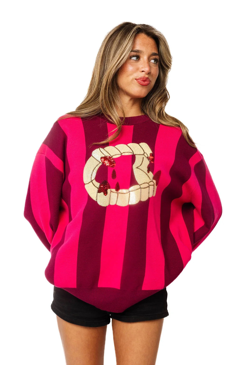 Sample Pink Striped Vampire Teeth Sweatshirt | Queen of Sparkles