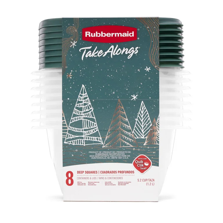 Rubbermaid TakeAlongs 5.2 Cup Deep Square Food Storage Containers, Set of 8, Blue Spruce | Walmart (US)