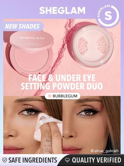 SHEGLAM Face & Under Eye Setting Powder Duo-Bubblegum 2 In 1 Pink Brightening Oil Control Loose S... | SHEIN