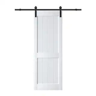 30 in. x 84 in. White Paneled H Style White Primed MDF Sliding Barn Door with Hardware Kit | The Home Depot