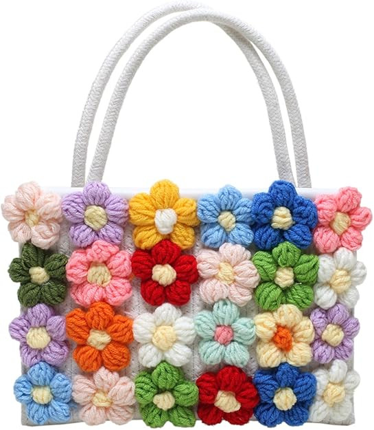 SUKUTU Women Small Flower Handwoven Crossbody Handbag Cute Multicolored Purse Bag Cotton Crochet ... | Amazon (US)