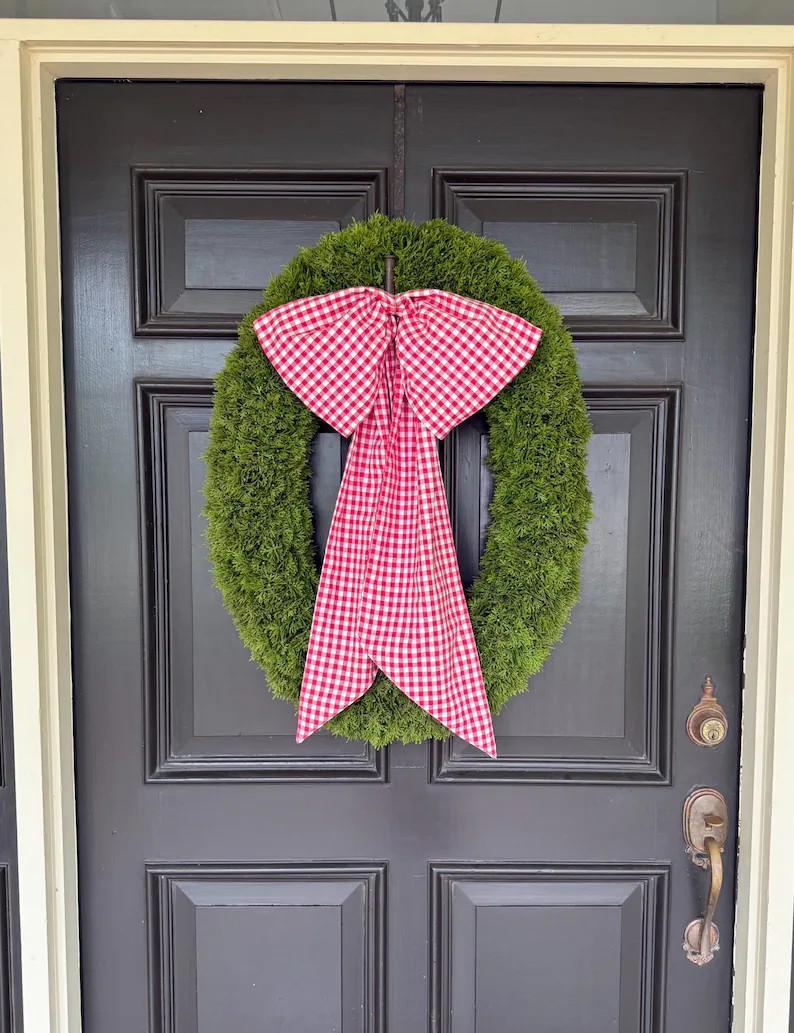Red and white gingham wreath sash, custom monogram available | Etsy (US)