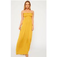 Tamara Mustard Elasticated Bandeau Jersey Maxi Dress | PrettyLittleThing US