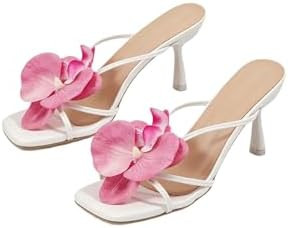 MakeMeChic Women's Open Toe Floral Kitten Heels Flower Summer Beach Sandals | Amazon (US)