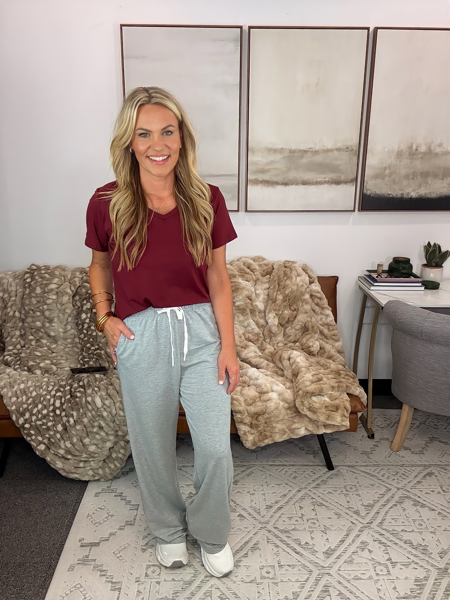 These lounge pants were supposed to be for working from home, but they’ve become my go to for everything from coffee runs to travel days. They’re lightweight with a relaxed drape that doesn’t look sloppy, the drawstring waist makes them easy to adjust, and they’re long enough to pair with sneakers without feeling too short.

Gray lounge pants, wide leg lounge pants, drawstring pants, comfortable loungewear, travel outfit, work from home style, casual everyday outfit, soft lounge set, athleisure fashion, fall basics, AudrieDollins

#LTKootd #LTKOver40 #LTKTravel