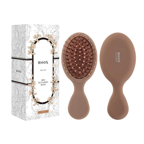 RHOS Mini Hair Brush for Women,Men and Kids-Travel Size Hair Brush for Purse,Pocket,backpack-Small Cushion Paddle Brush with Soft Bristles-Mini Detangler Brush for All Hair Types(1 Pack-Mocha) | Amazon (US)