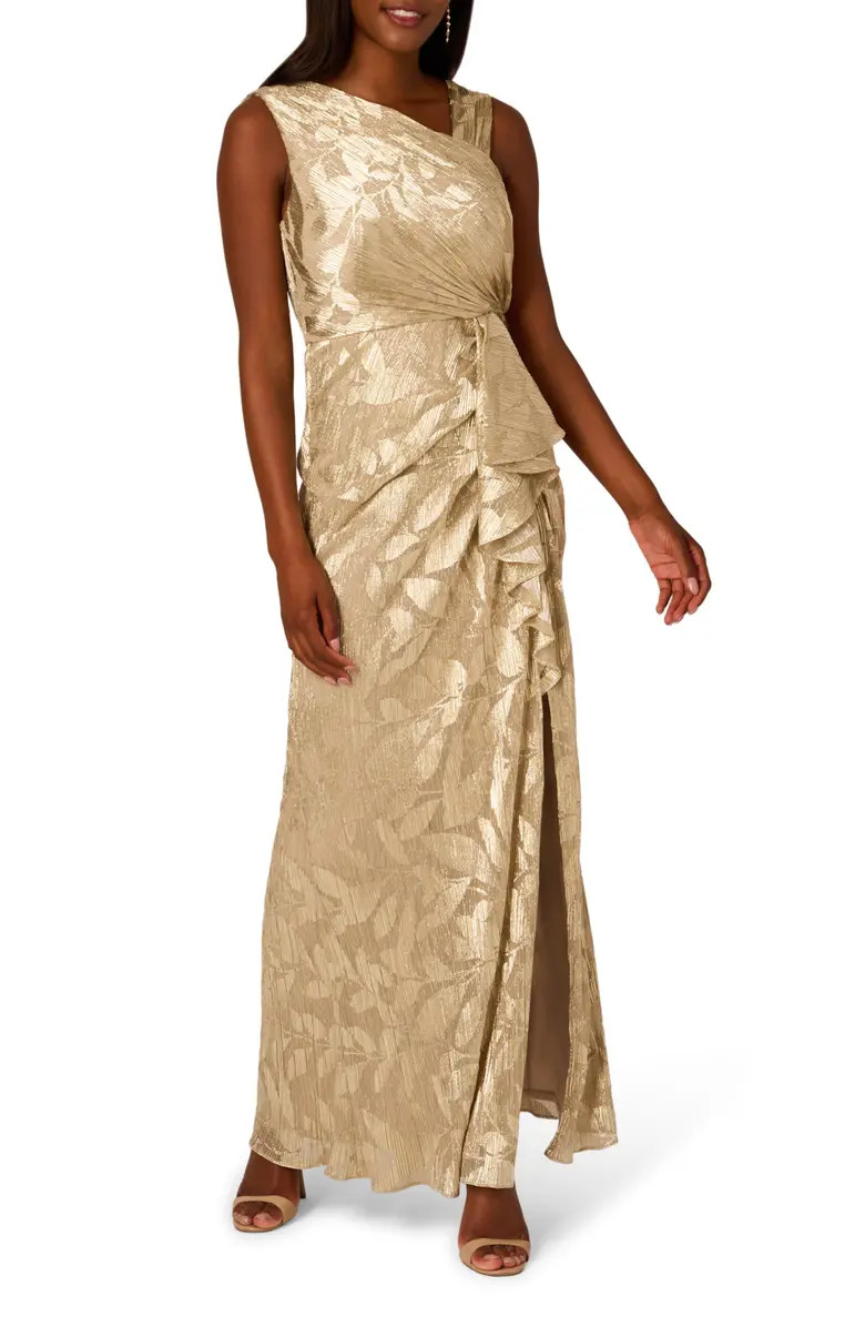 Adrianna Papell Foil Asymmetric Neck Gown | Nordstrom | Nordstrom