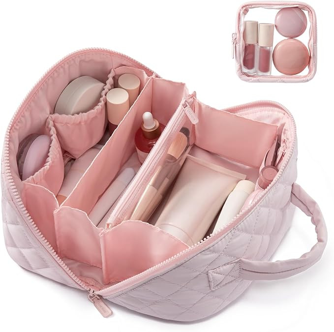 LOVEVOOK Travel Makeup Bag for Women, 2Pcs Puffer Waterproof Cosmetic Organizer, Large Capacity P... | Amazon (US)