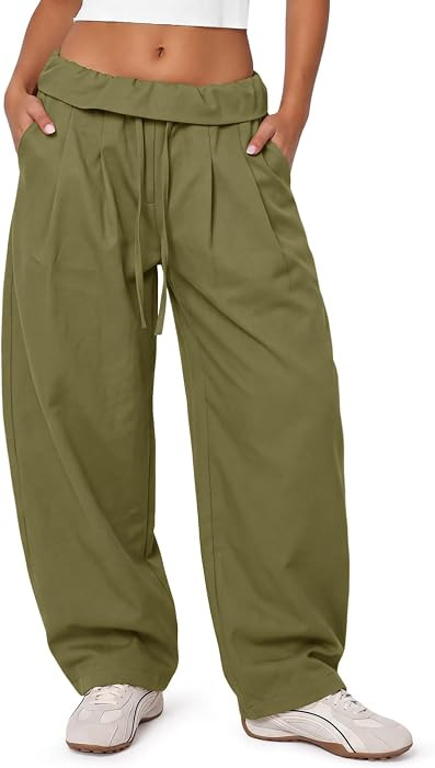 Aoysky Womens Wide Leg Balloon Pants Drawstring Hiking Barrel Trousers | Amazon (US)