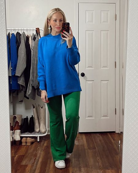 Blue sweater & green pants for a Friday work day. 
.
.
.
#colorblocking #dopaminedressing #midsize #midsizeoutfits
#amazonfinds
#evileyejewelry 

#LTKworkwear #LTKmidsize #LTKstyletip