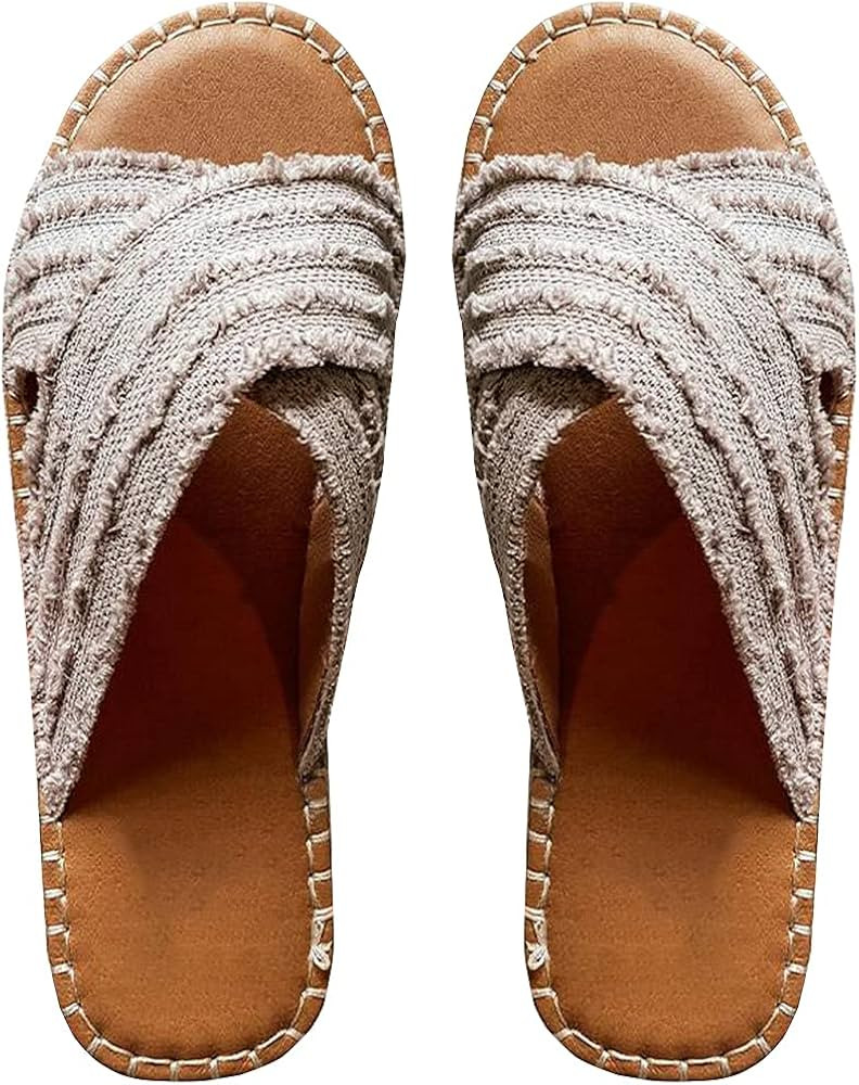 CLEO ESPADRILLE SLIDES, Cleo Cross Sandals-Flat-bottomed Textile cross upper Rubber Espadrille so... | Amazon (US)
