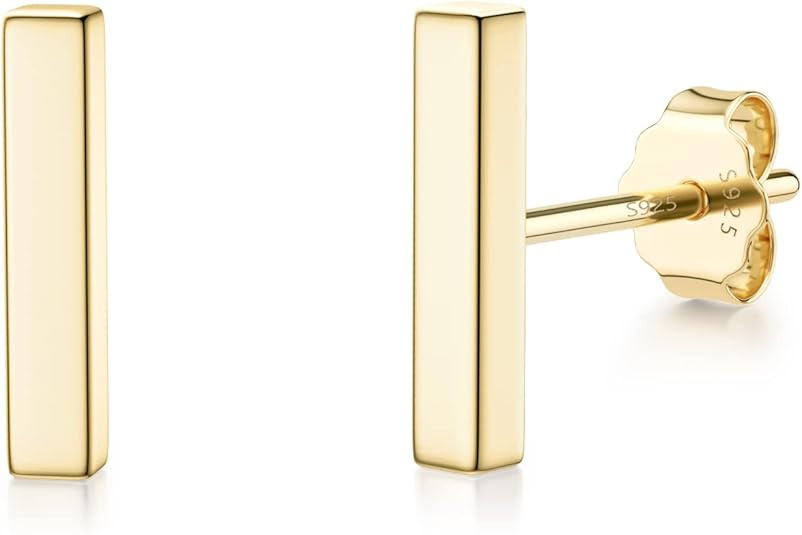 JIAYIQI Minimalist 925 Sterling Silver Stud Earrings Set, 14K Gold Plated Hypoallergenic Tiny Bar... | Amazon (US)