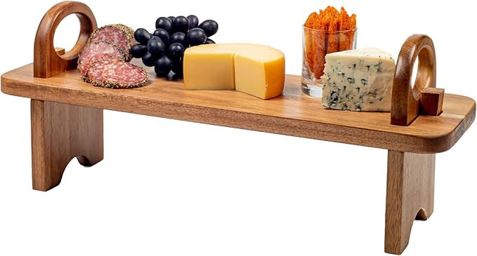 SPEShh Acacia Wood Serving Board on Stand – Contemporary Raised Wooden Serving Platter – Eleg... | Amazon (US)