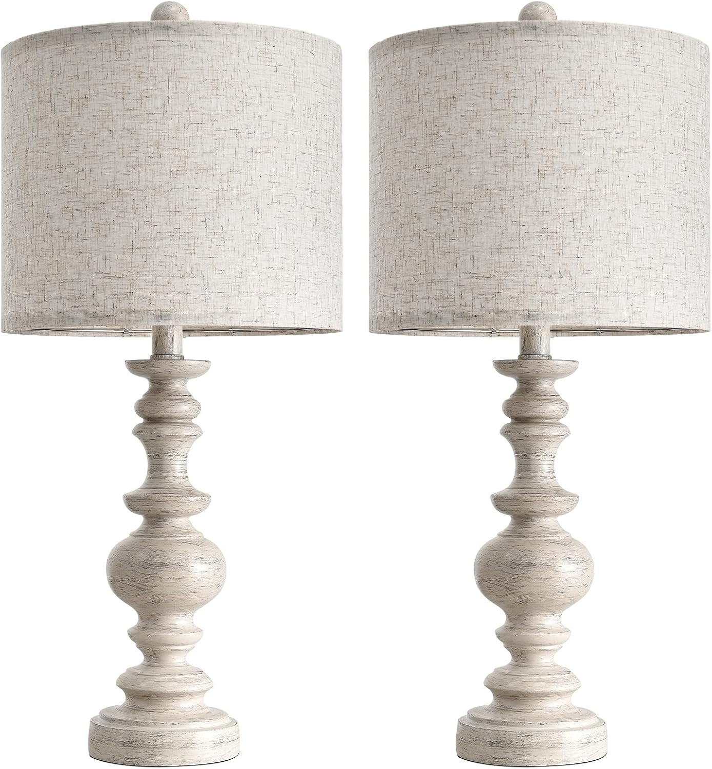 BOBOMOMO 24" Farmhouse Resin Table Lamp Set of 2, Vintage Lamps for Living Room Bedroom with Line... | Amazon (US)