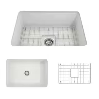 Sotto Undermount Fireclay 27 in. Single Bowl Kitchen Sink with Bottom Grid and Strainer in White | The Home Depot