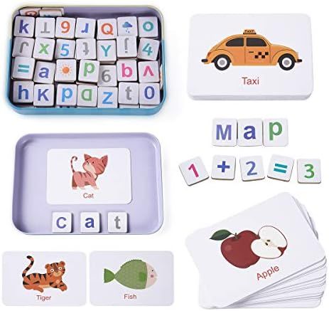 Wooden Magnetic Letters and Numbers Toys Flash Cards Fridge Magnets ABC Alphabet Word Spelling Co... | Amazon (US)