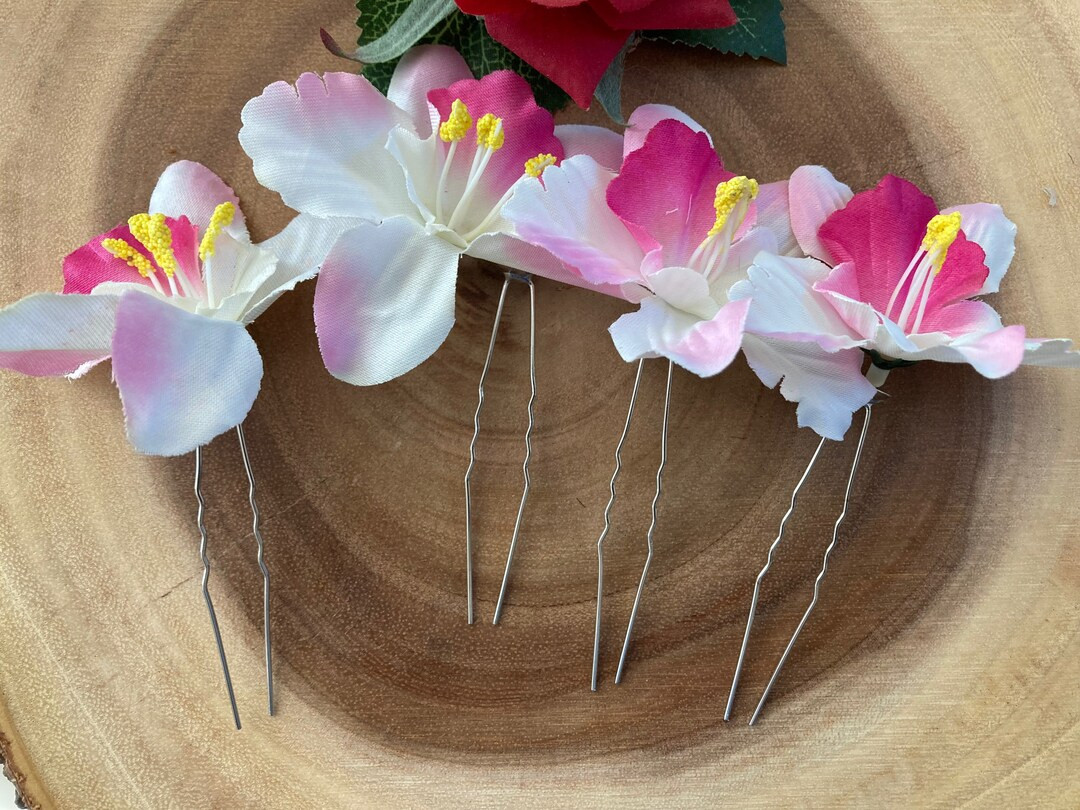 Set of 4 Pink Orchid Flower Hair Pin Set - Etsy | Etsy (US)