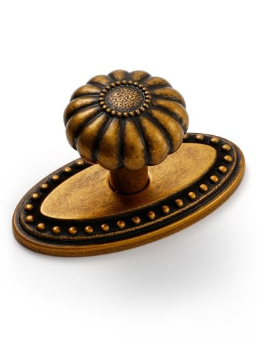 JIASENBAO Antique Brass Cabinet Knobs 2 Pack with Base Vintage Retro Drawer Pulls Kitchen Cupboard Bathroom Dresser Cabinet Hardware Handles Zinc Alloy | Amazon (US)