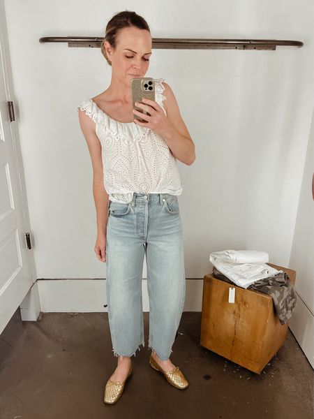 Ayla Cropped jeans with a raw hem. SUCH a good wide leg jean option in the perfect light wash for summer. These run big and stretch with wear. I sized down TWO sizes for a closer fit. Wearing a 23. 

#LTKSeasonal