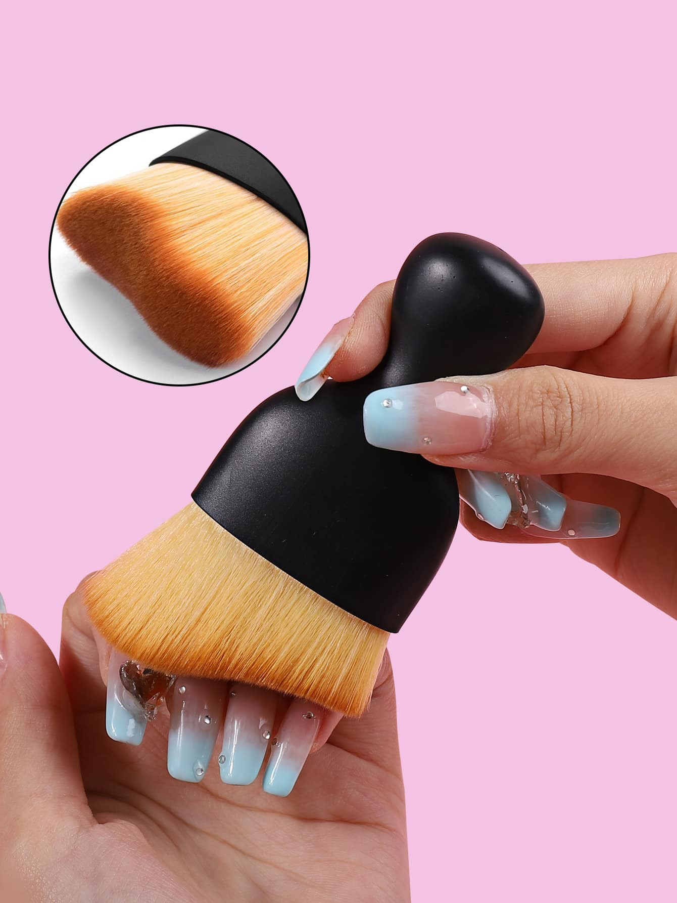 1Pc Black Nail Art Cleaning Brush Nail Art Dust Powder Remover Brush Silicone Grip Short Curved B... | SHEIN