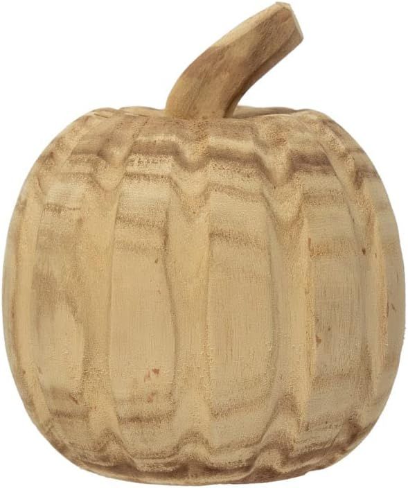 5" Round x 5" H Hand-Carved Paulownia Wood Pumpkin | Amazon (US)