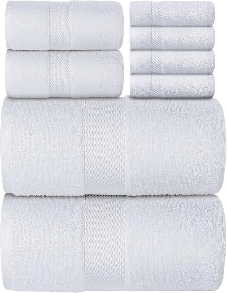 Luxury White Bath Towel Set of 8 Pieces - 100% Turkish Cotton Highly Absorbent Towels for Bathroo... | Amazon (US)