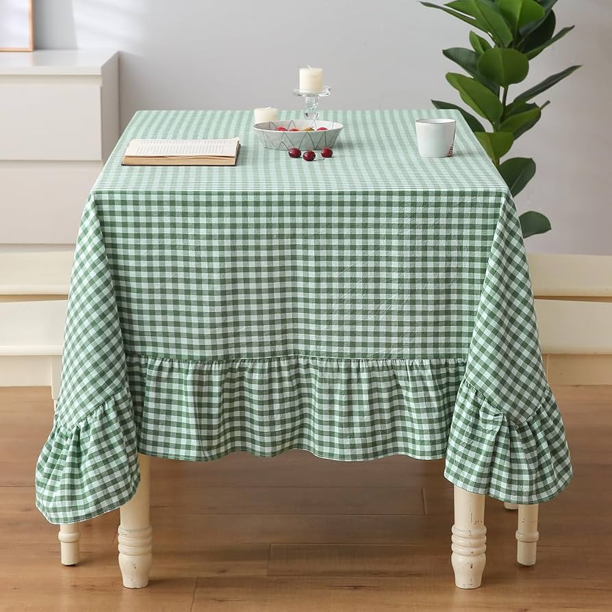 100% Cotton Green White Plaid Gingham Ruffled Table Cloth Rectangular 120x60 in Buffet Cottage Co... | Amazon (US)
