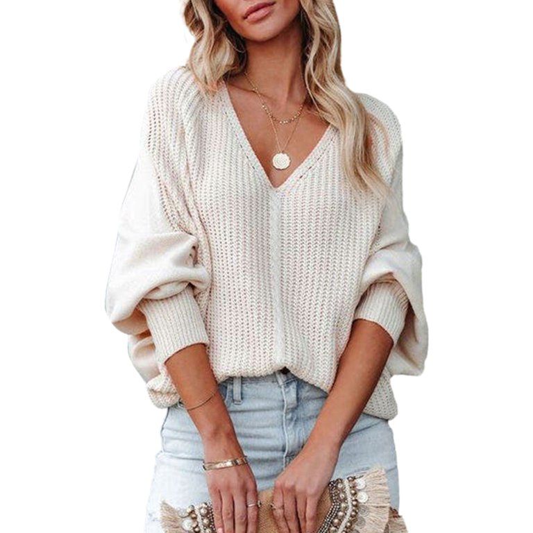Glookwis Women Solid Color Pullover Knitwear Sweater Cozy Casual Jumper Tops Long Sleeve Knit Kni... | Walmart (US)