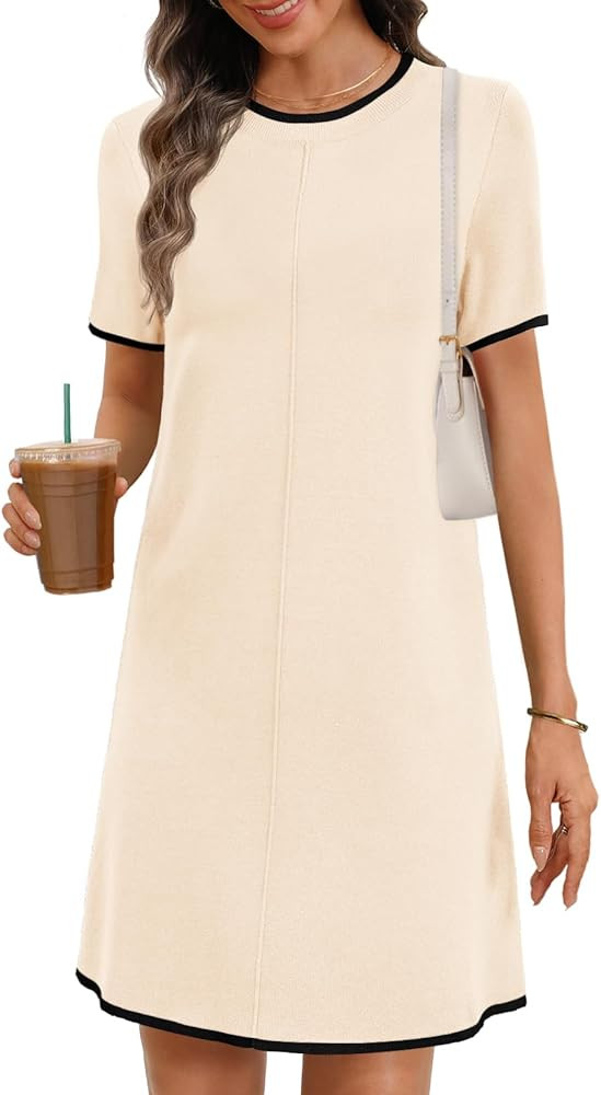 MEROKEETY Women's 2025 Summer Short Sleeve Mini Dress Casual Crewneck Color Block Knit Dresses | Amazon (US)