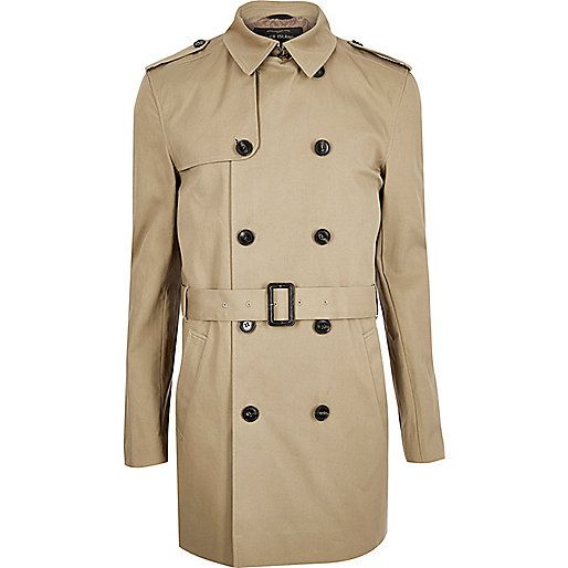 Brown smart double breasted trench coat | River Island (UK & IE)