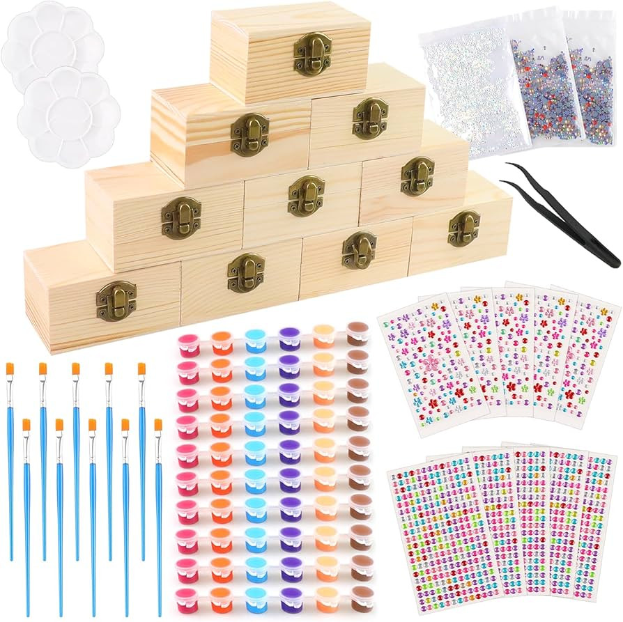 LIUBUJINGYING 10 Sets Jewelry Box Painting 3.5x2x2.2inch Unpainted DIY Jewelry Box Unfinished Woo... | Amazon (US)