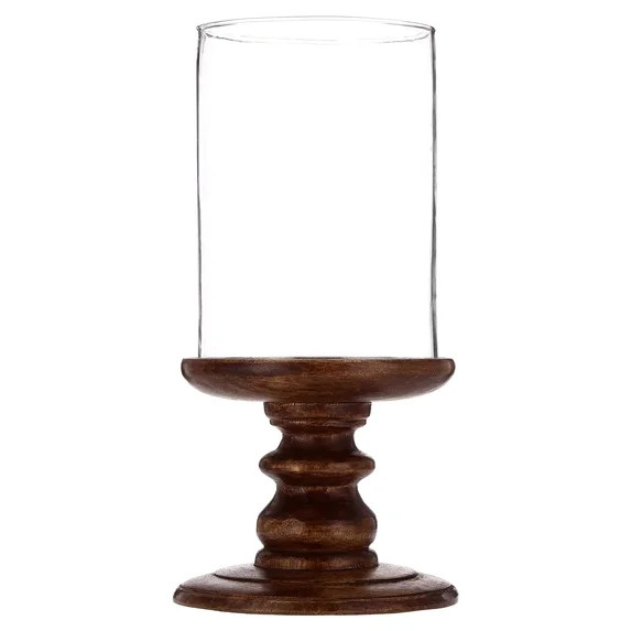 My Texas House Large Wood and Glass Hurricane Candle Holder, Brown, 12" | Walmart (US)