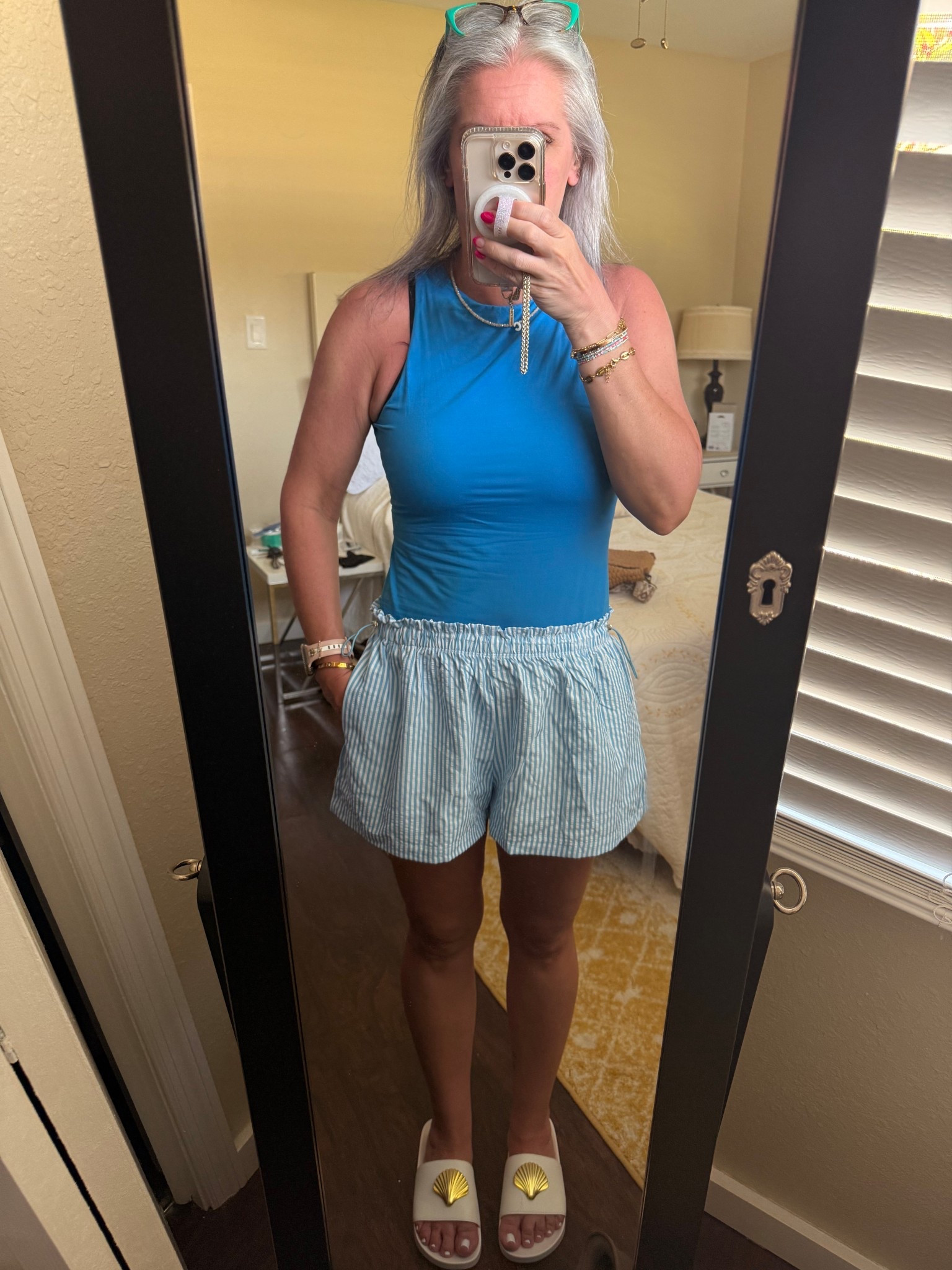 Blue bungee shorts back instock this year !

#LTKootd #LTKOver40