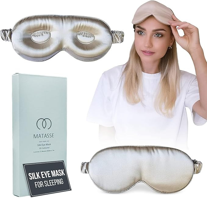 MATASSE 22 Momme Mulberry Silk Eye Sleeping Mask with Adjustable Strap- 3D Contoured Eye Mask for... | Amazon (US)