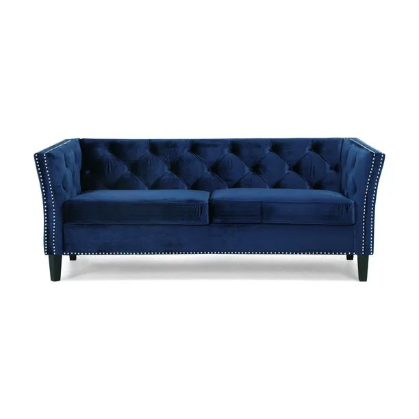 Noble House Chandler Contemporary Tufted Velvet 3 Seater Sofa, Midnight Blue, Dark Brown - Walmar... | Walmart (US)