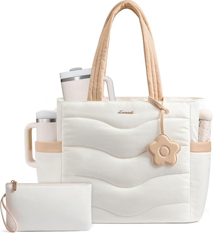 LOVEVOOK Tote Bag for Women,Puffer Work Bag,Quilted Teacher Nurse Tote Bag with Zipper for Travel... | Amazon (US)