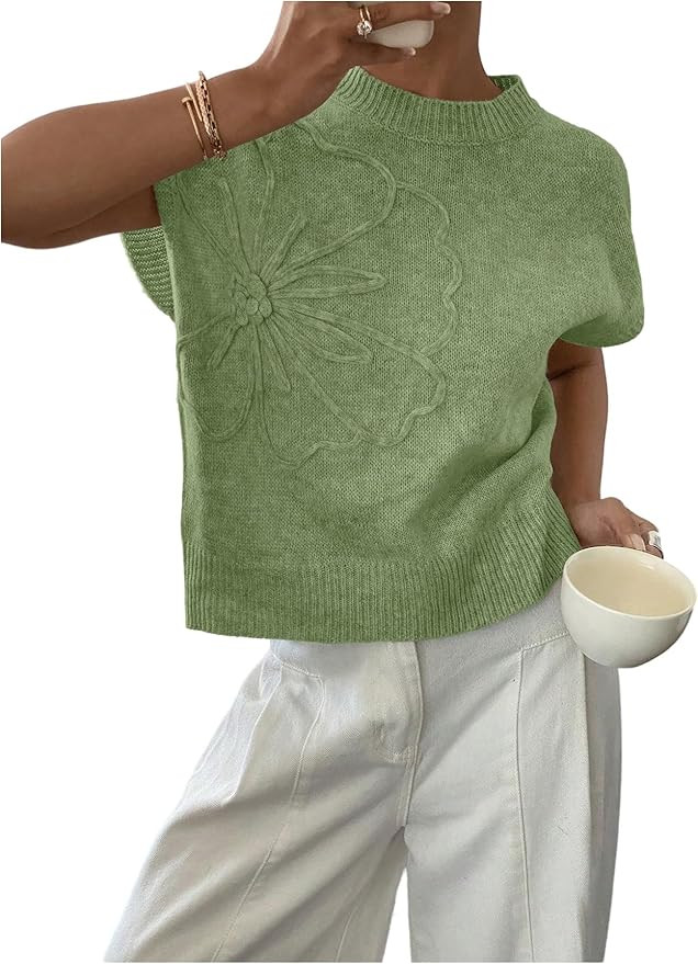 SOLY HUX Women's Short Sleeve Sweater 3D Floral Sweaters Pullover Tank Tops Knit Vest Trendy Fash... | Amazon (US)