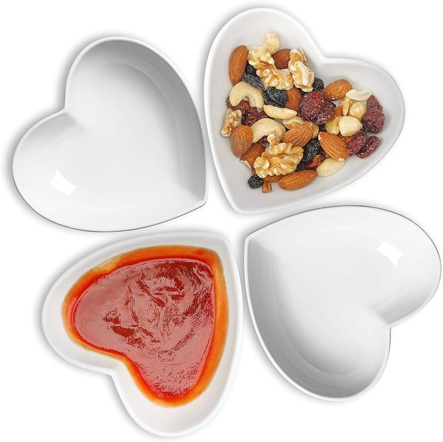 Keponbee 4pcs Dessert Bowl Heart-shaped Bowl Condiment Dishes Multipurpose Porcelain Sauce Dish S... | Amazon (US)