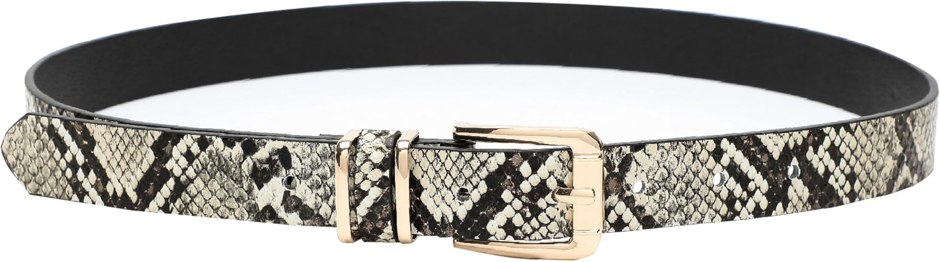 Earnda Women's Skinny Waist Belts for Jeans Dress, PU Leather Pin Buckle Thin Belt | Amazon (US)