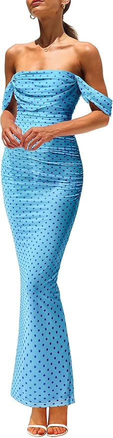 PRETTYGARDEN Cocktail Dresses for Women 2026 Summer Floral Off Shoulder Ruched Mesh Elegant Weddi... | Amazon (US)