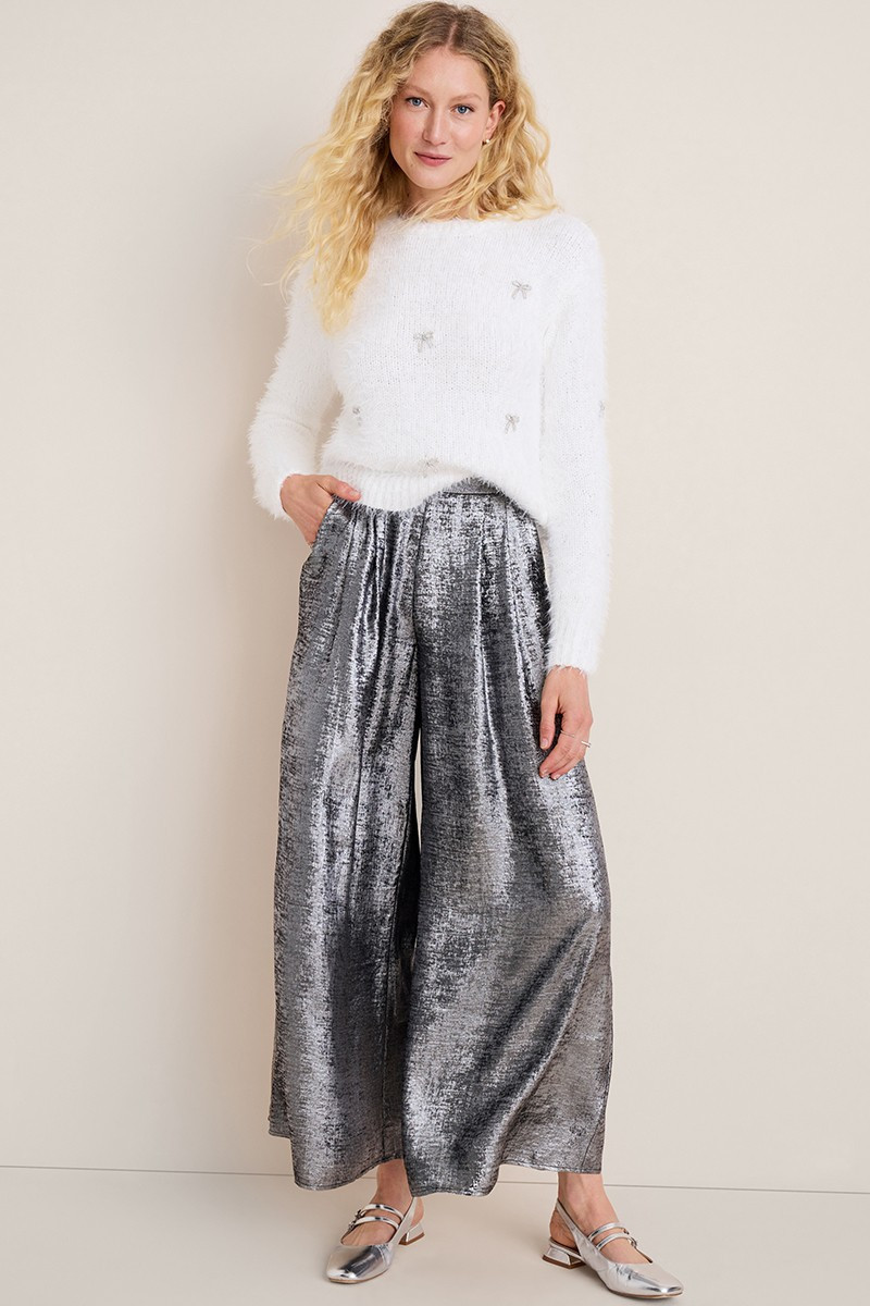 Natasha Bow Embellished Fuzzy Sweater | Francesca's