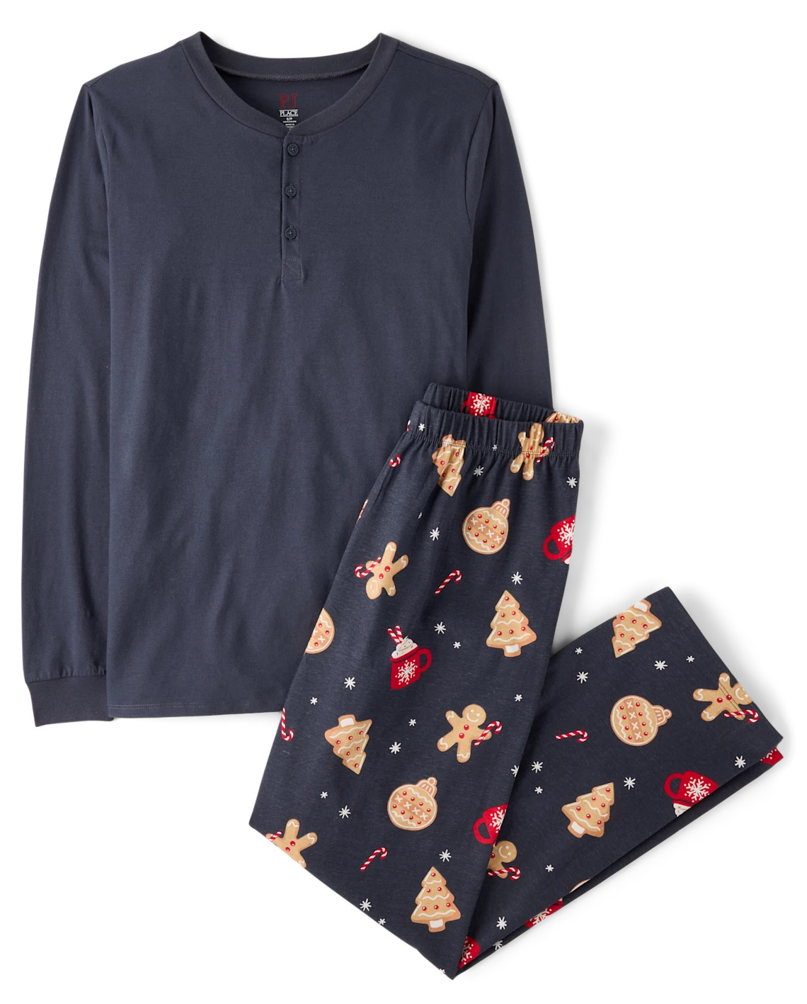 Mens Matching Family Gingerbread Cotton Henley Pajamas - gray | The Children's Place