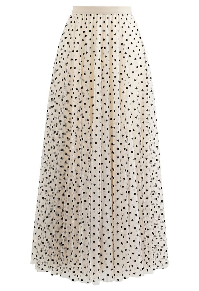 My Secret Garden Tulle Maxi Skirt in Cream Dots | Chicwish