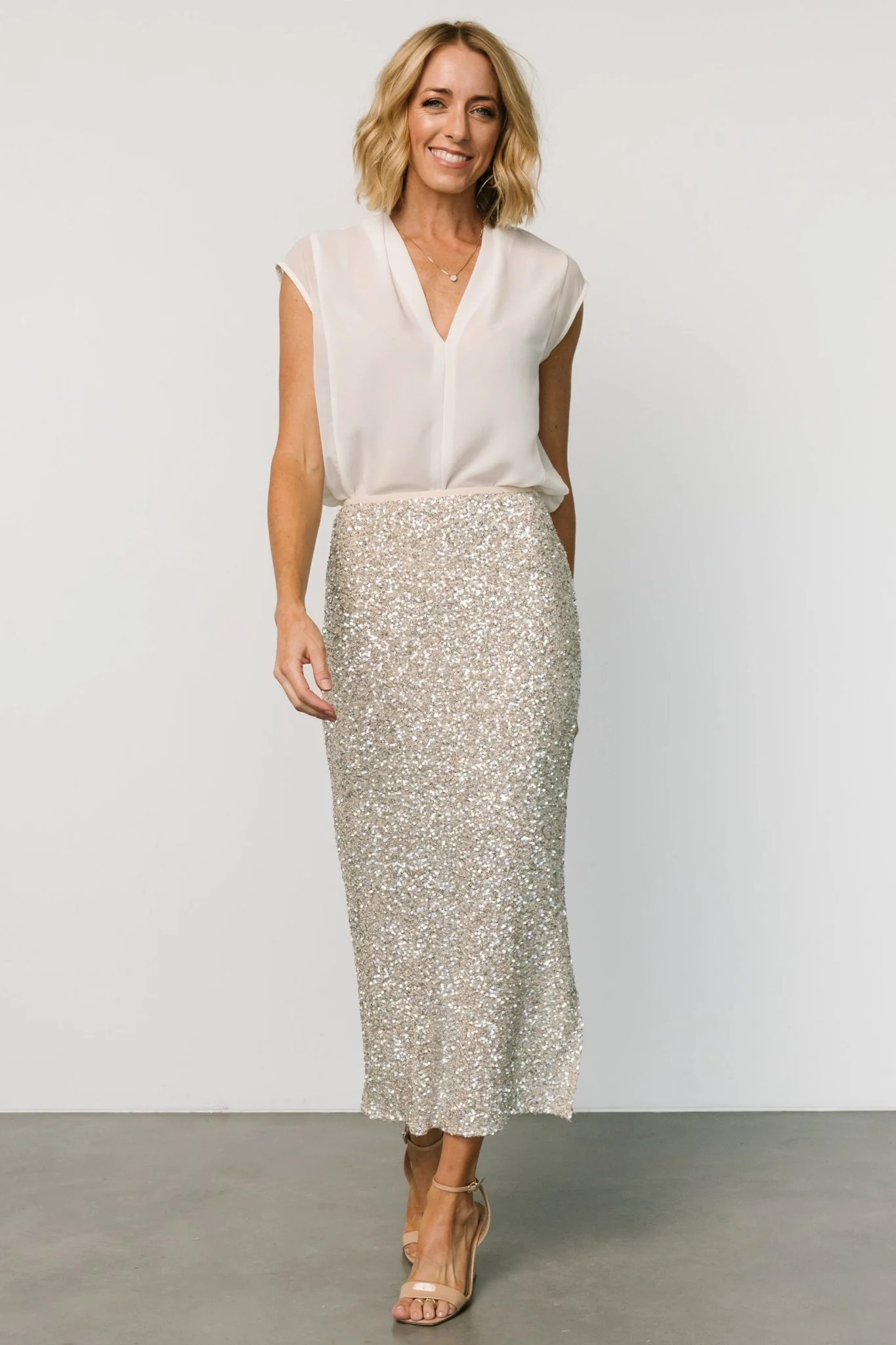 Charmed Sequin Midi Skirt | Champagne | Baltic Born