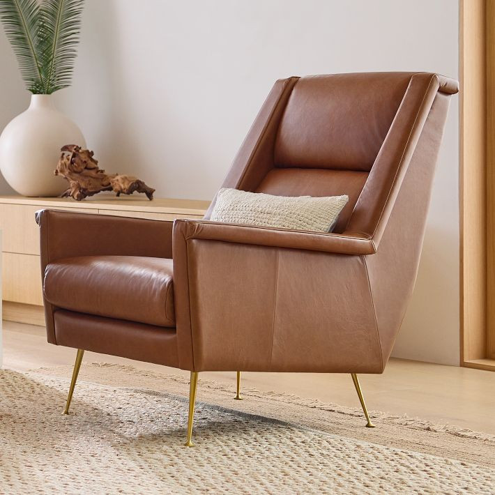 Carlo High-Back Leather Mid-Century Chair - Metal Legs | West Elm (US)
