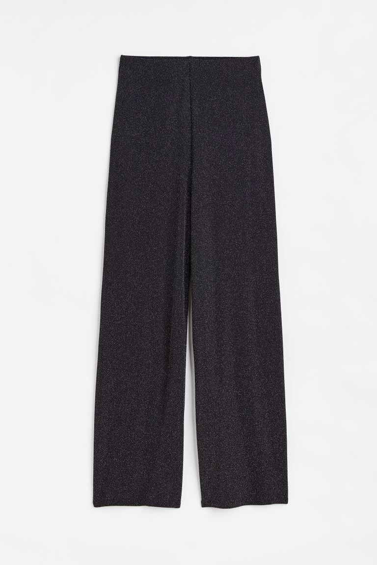 Wide jersey trousers - Black/Glittery - Ladies | H&M GB | H&M (UK, MY, IN, SG, PH, TW, HK)