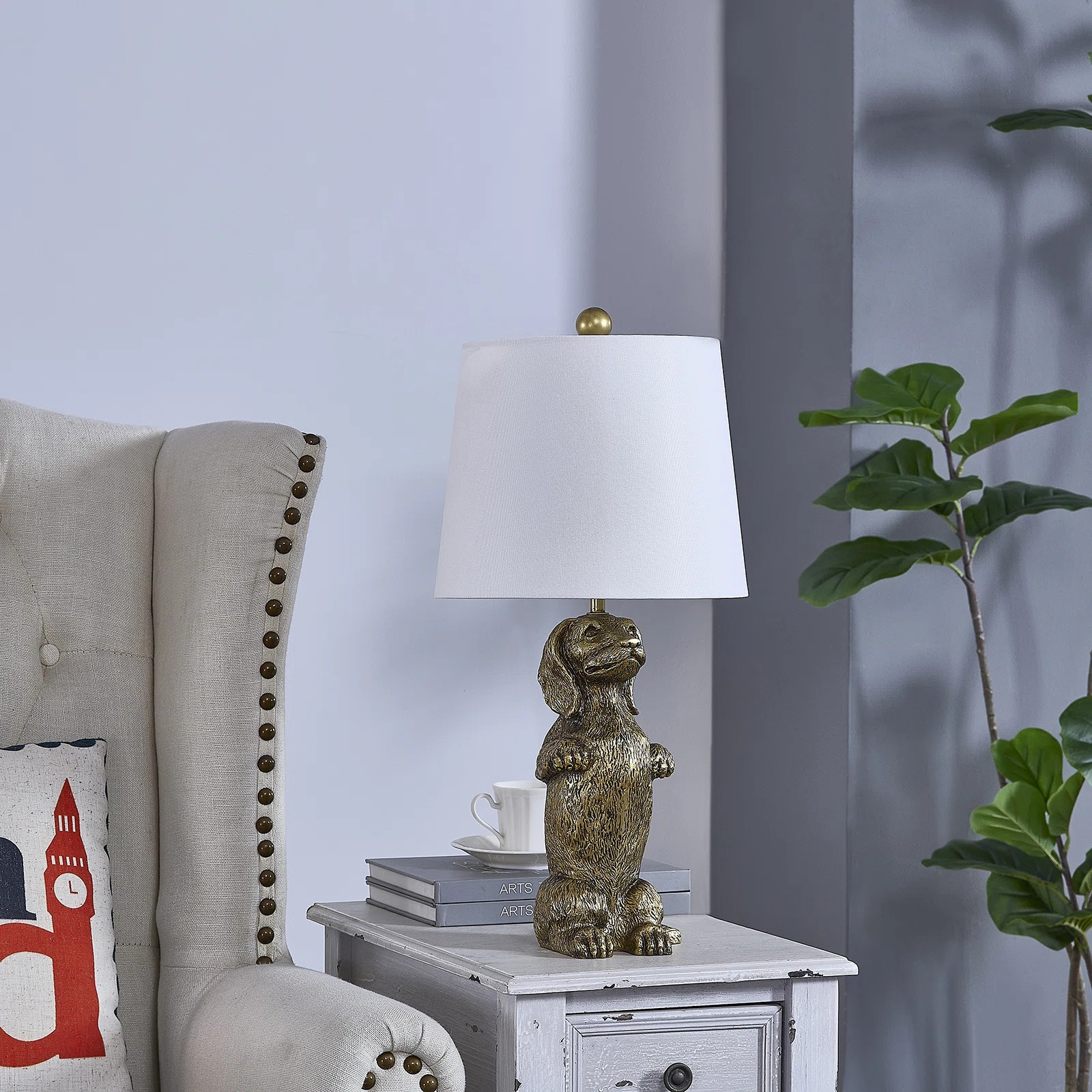 22.5"H Gold Resin Dachshund Table Lamp With Shade | Wayfair North America
