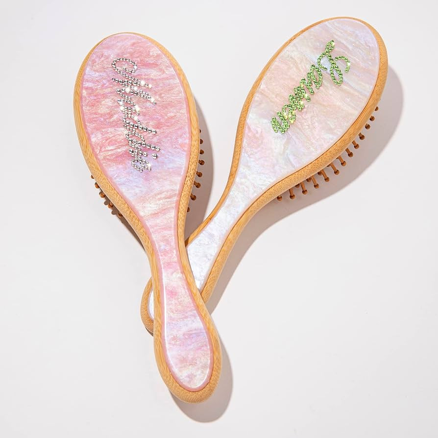 Custom Engraved Name Hair Brush | Handmade Inlay Rhinestones Number Initial| Natural Wooden Bambo... | Amazon (US)