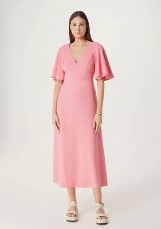 Vestido Midi Evasê Em Linho - Rosa | Dafiti (BR)