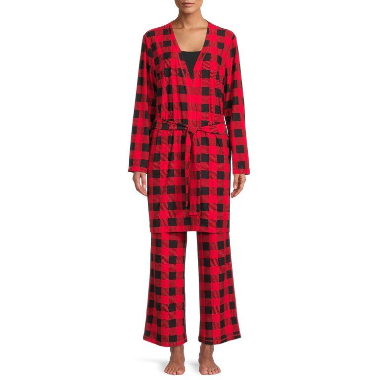 Lissome Women's Sleep Top, Pants and Robe, 3 Piece Pajama Set - Walmart.com | Walmart (US)